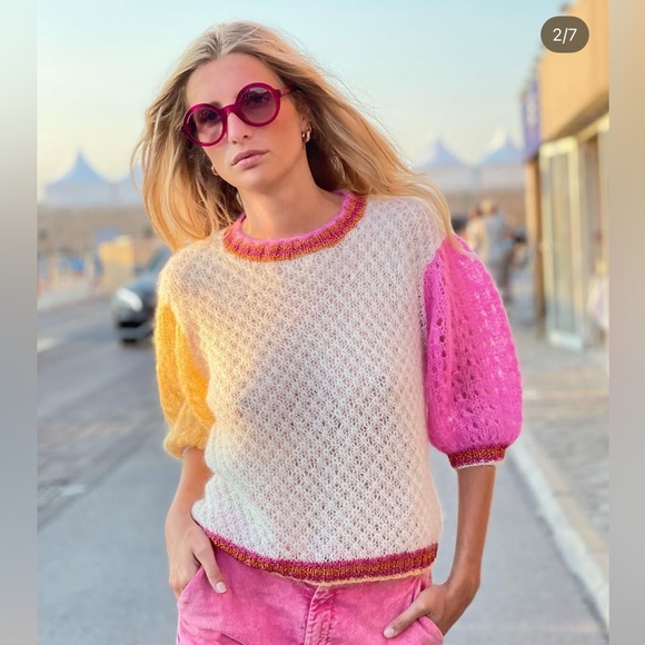 NWT Rose Carmine Mohair Balloon Sleave Sweater M - Picture 7 of 8